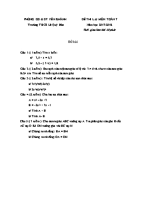 Đề thi lại môn Toán 7 - Năm học 2017-2018 - Trường THCS Lê Quý Đôn